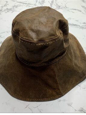 Brown Suede Wide-Brim Bucket Hat